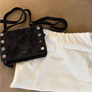 Hammitt Black Suede Crossbody with Silver Hardware